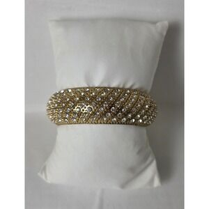 Shiny Gold tone Chrystal Acrylic Rhinestone Bangle Cuff Bracelet Glamour Large